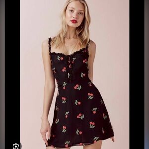 For Love and Lemons Babydoll Black Cherry Print Dress